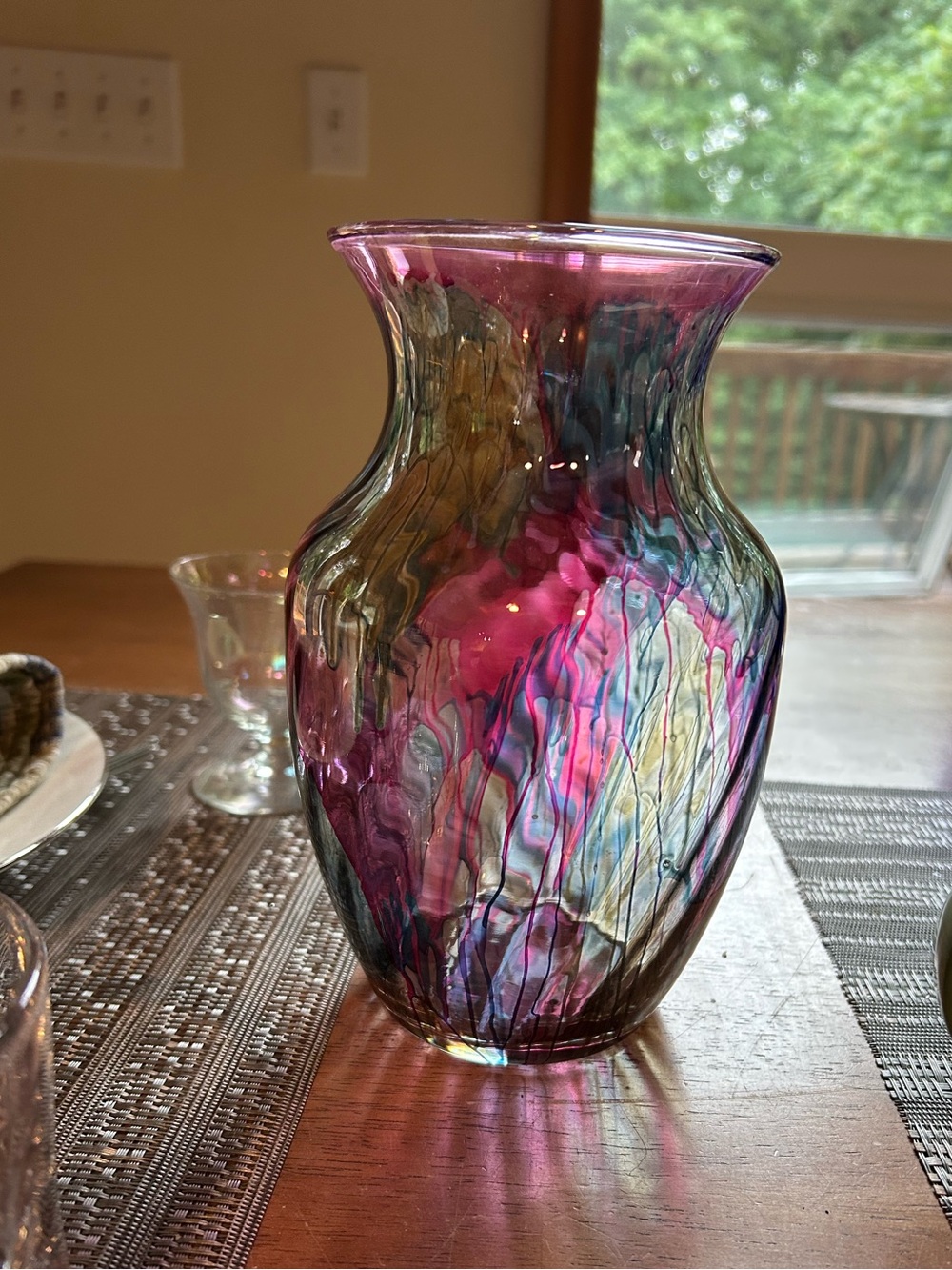 Handblown Rueven Glass Vase by Nouveau Art Glass Co. Hand Painted Drip 7-3/4”